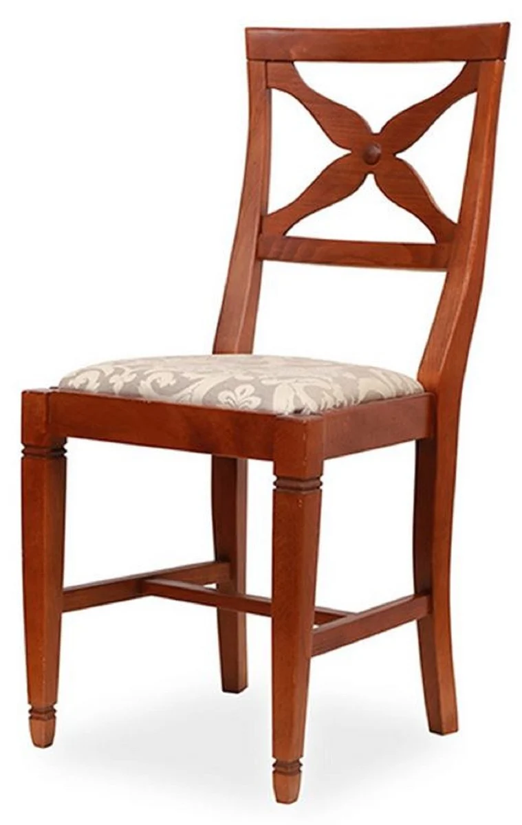 Casa Padrino Biedermeier Esszimmer Stuhl Grau / Braun 43,5 x 49 x H. 92 cm - Massivholz Küchen Stuhl - Massivholz Esszimmer Möbel - Biedermeier Esszimmer Möbel
