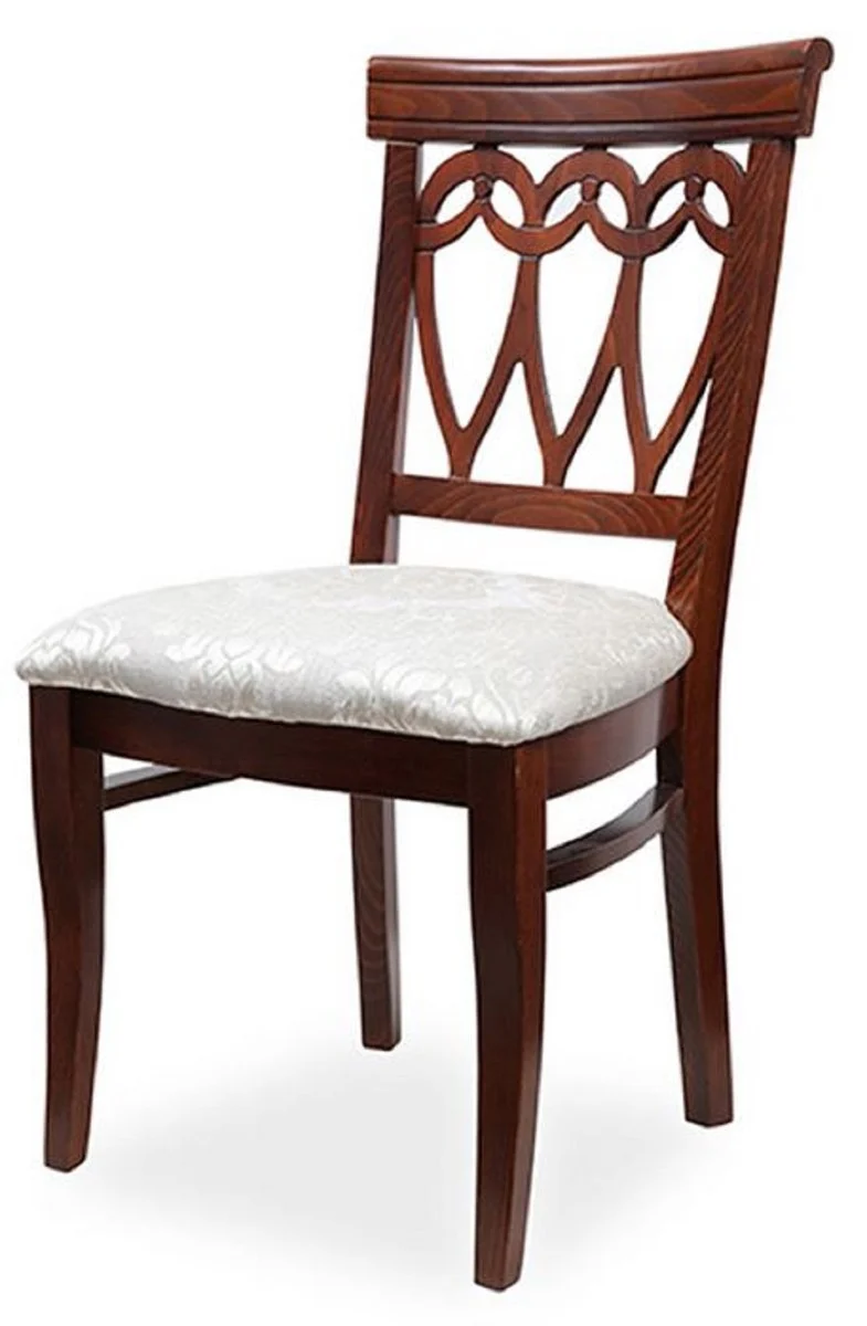 Casa Padrino Biedermeier Esszimmer Stuhl Creme / Dunkelbraun 50 x 56 x H. 96 cm - Massivholz Küchen Stuhl - Massivholz Esszimmer Möbel - Biedermeier Esszimmer Möbel