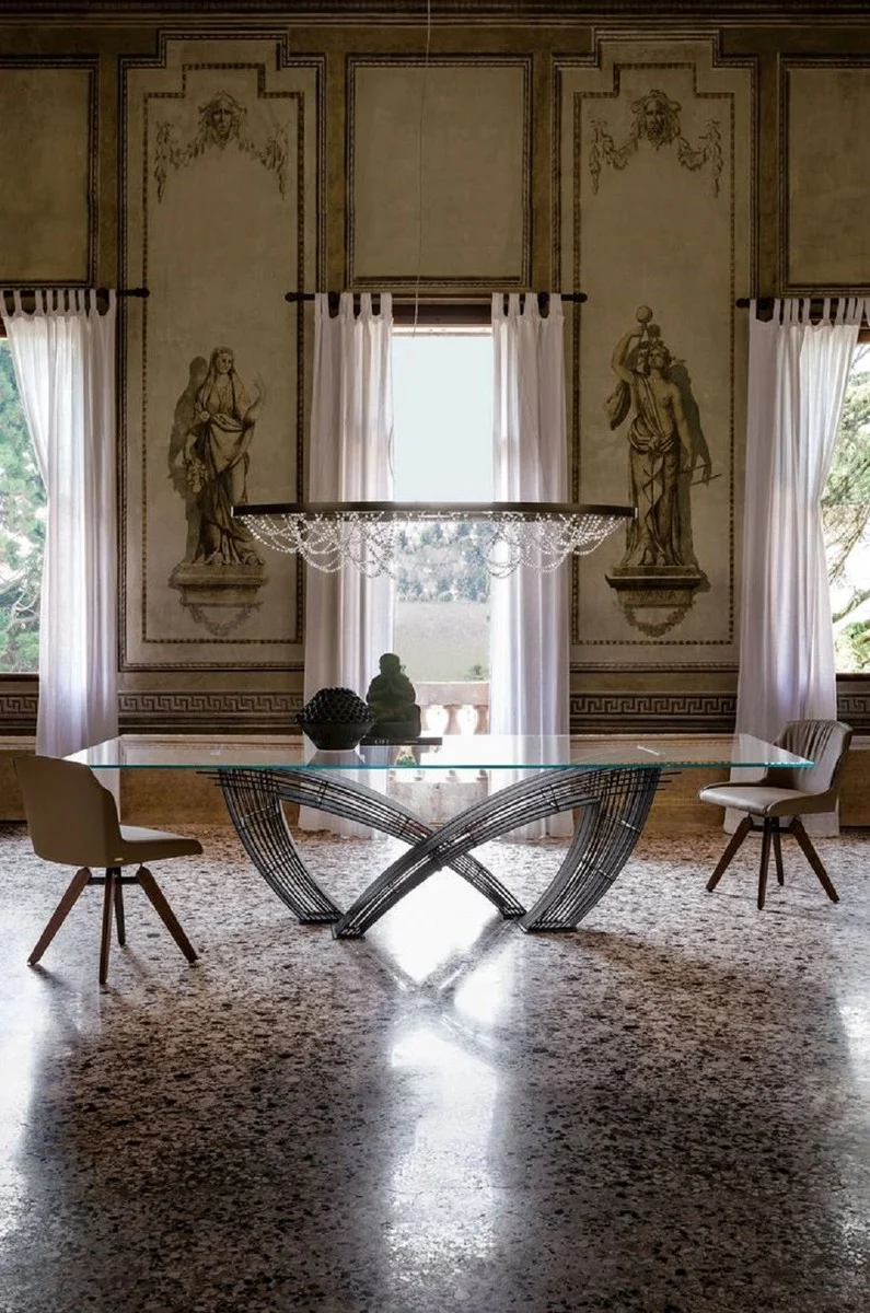 Casa Padrino Luxus Esstisch mit Glasplatte Grau - Verschiedene Größen - Made in Italy