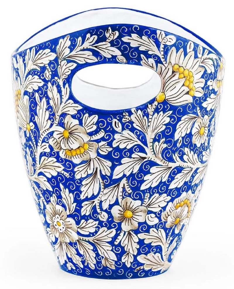 Casa Padrino Luxus Keramik Eiseimer Blau / Mehrfarbig Ø 27 x H. 25 cm - Handgefertigter & handbemalter Eiskübel - Weinkühler - Sektkühler - Champagnerkühler - Luxus Qualität - Made in Italy