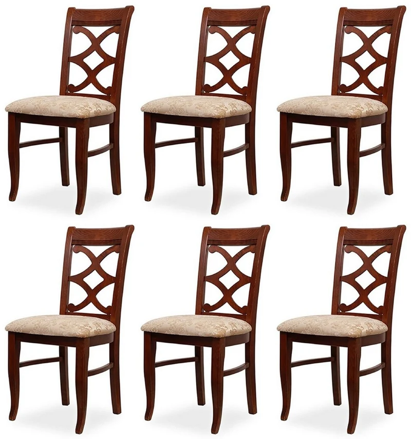 Casa Padrino Biedermeier Esszimmer Stuhl 6er Set Beige / Dunkelbraun 49 x 56 x H. 92 cm - Massivholz Küchen Stühle - Massivholz Esszimmer Möbel - Biedermeier Esszimmer Möbel