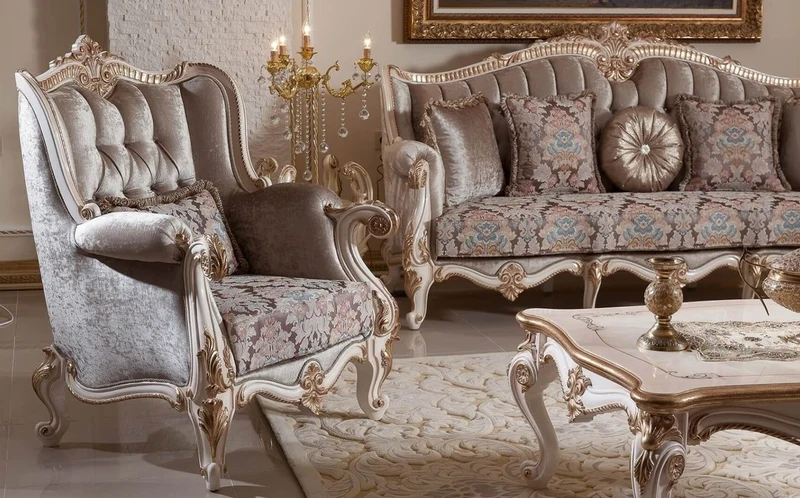 Casa Padrino Luxus Barock Sofa Braun / Weiß / Gold 245 cm