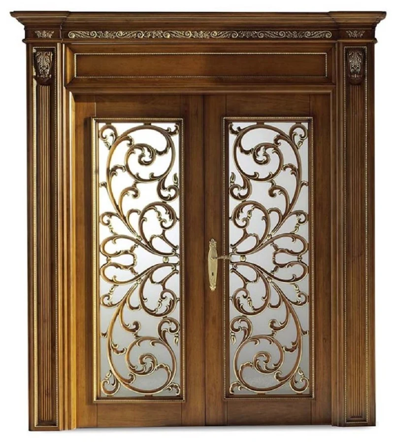 Casa Padrino Luxus Barock Doppel Wohnungstür Braun / Gold 231 cm - Made in Italy