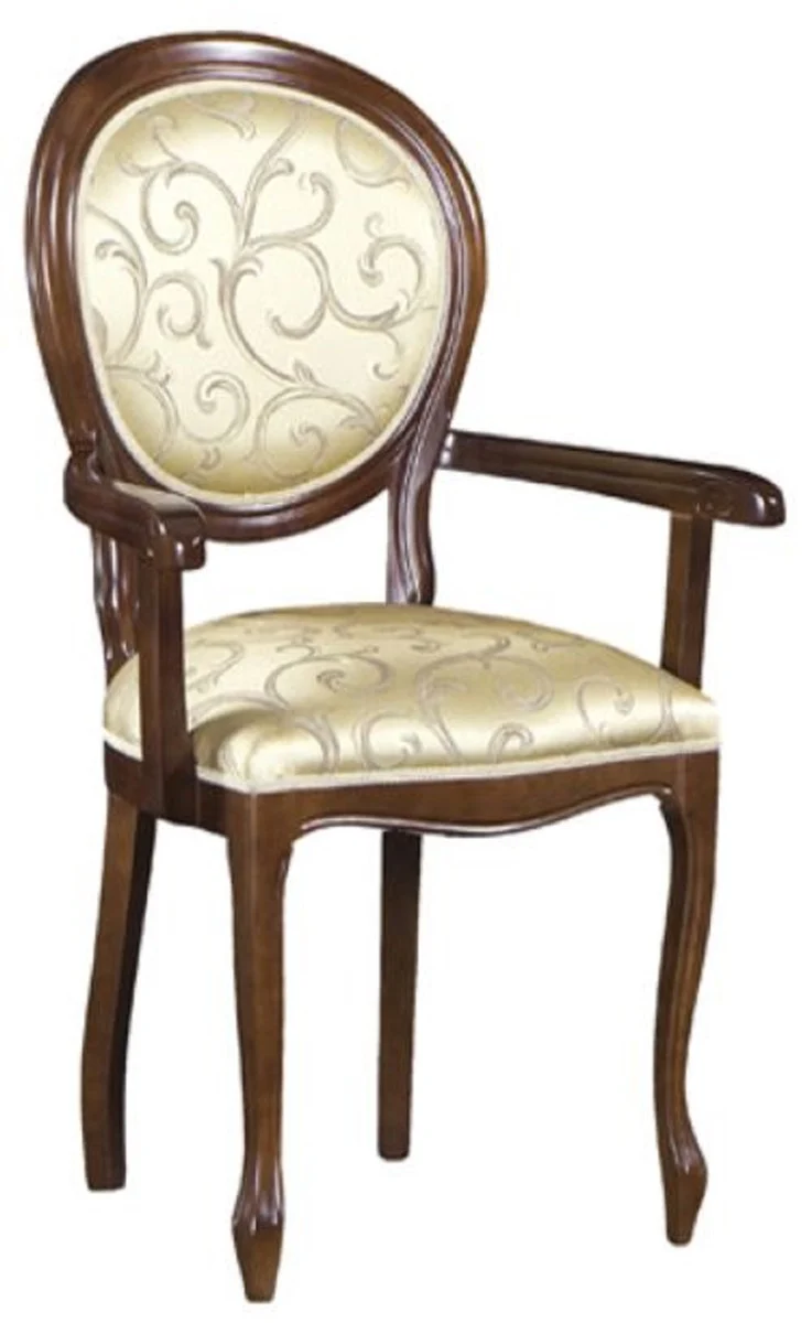 Casa Padrino Luxus Barock Esszimmer Stuhl mit Armlehnen Gold Muster / Dunkelbraun