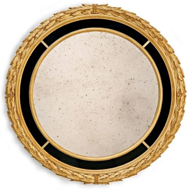 Casa Padrino Luxus Barock Spiegel Antik Gold / Schwarz - Runder italienischer Barockstil Wandspiegel mit antikem Spiegelglas - Luxus Möbel im Barockstil - Luxus Qualität - Made in Italy