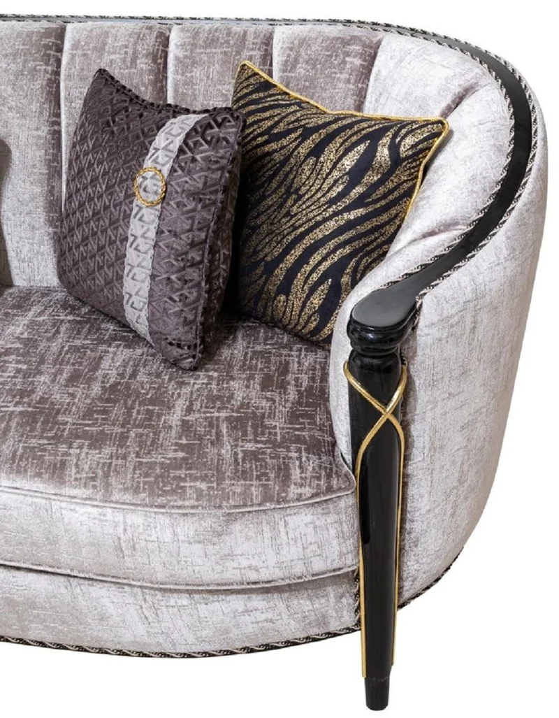 Casa Padrino Luxus Barock Wohnzimmer Sofa Silber / Schwarz / Gold 245 cm