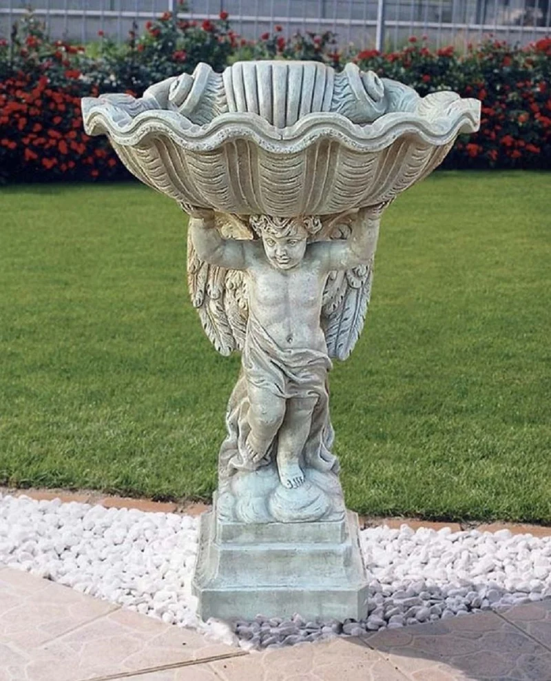 Casa Padrino Luxus Barock Blumentopf Engel Grau H. 105 cm - Made in Italy
