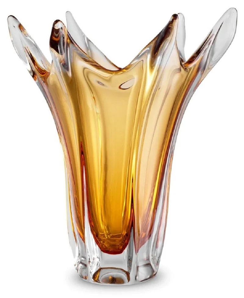 Casa Padrino Luxus Glas Vase Gelb Ø 32 x H. 35 cm - Mundgeblasene Blumenvase - Deko Blumenvase - Deko Accessoires - Deko Glas Vasen - Luxus Accessoires