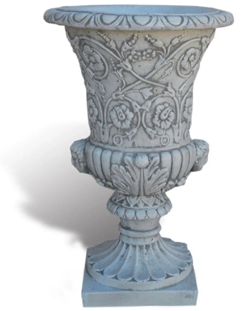 Casa Padrino Luxus Barock Blumentopf Grau Ø 49 x H. 78 cm - Handgefertigter Barockstil Pflanzentopf aus hochwertigem Carrara Marmorkies - Barock Garten Deko - Luxus Qualität - Made in Italy