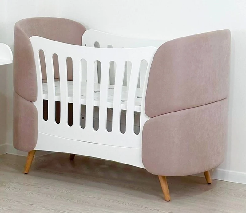 Casa Padrino Luxus Babybett Weiß / Grau / Naturfarben 145 cm