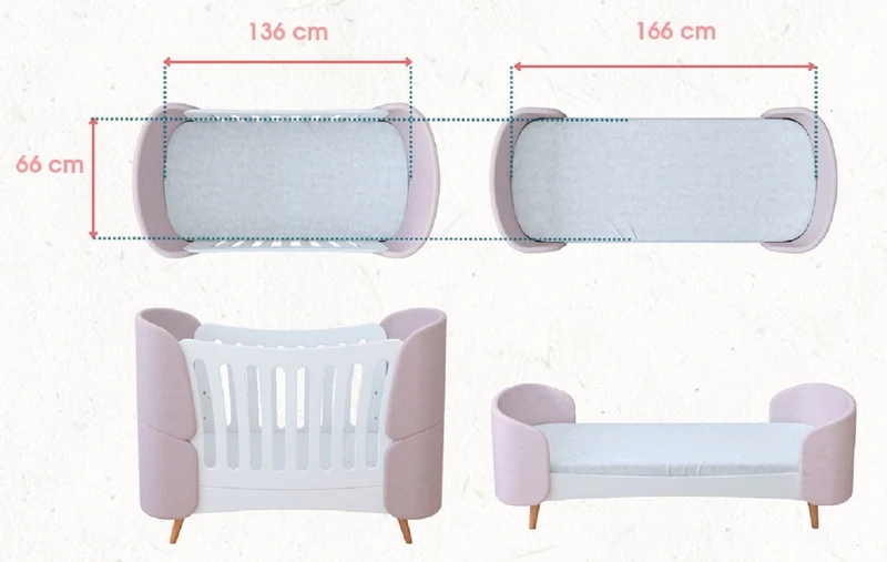 Casa Padrino Luxus Babybett Weiß / Grau / Naturfarben 145 cm