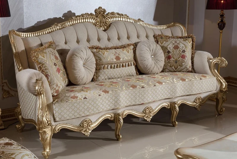 Casa Padrino Luxus Barock Sofa Grau / Mehrfarbig / Gold 245 cm