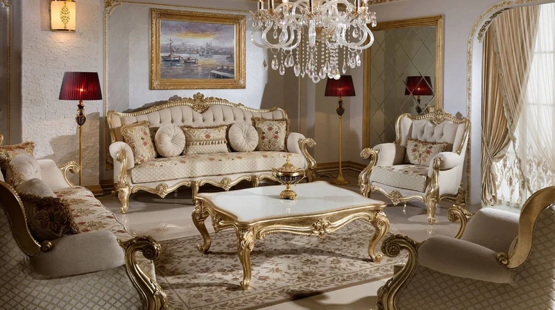 Casa Padrino Luxus Barock Sofa Grau / Mehrfarbig / Gold 245 cm