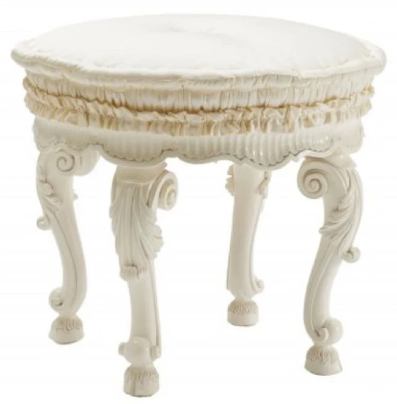 Casa Padrino Luxus Barock Hocker Weiß / Creme - Handgefertigter Barockstil Sitzhocker - Barock Fußhocker - Barock Möbel - Edel & Prunkvoll - Luxus Qualität - Made in Italy