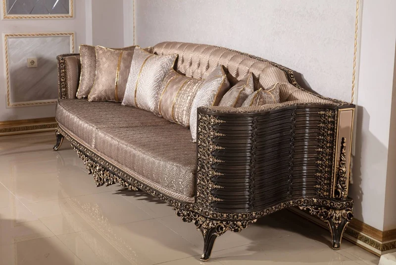 Casa Padrino Luxus Barock Sofa Grau / Dunkelbraun / Gold 282 cm
