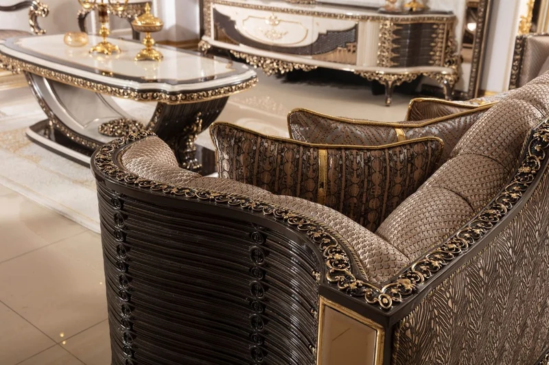 Casa Padrino Luxus Barock Sofa Grau / Dunkelbraun / Gold 282 cm
