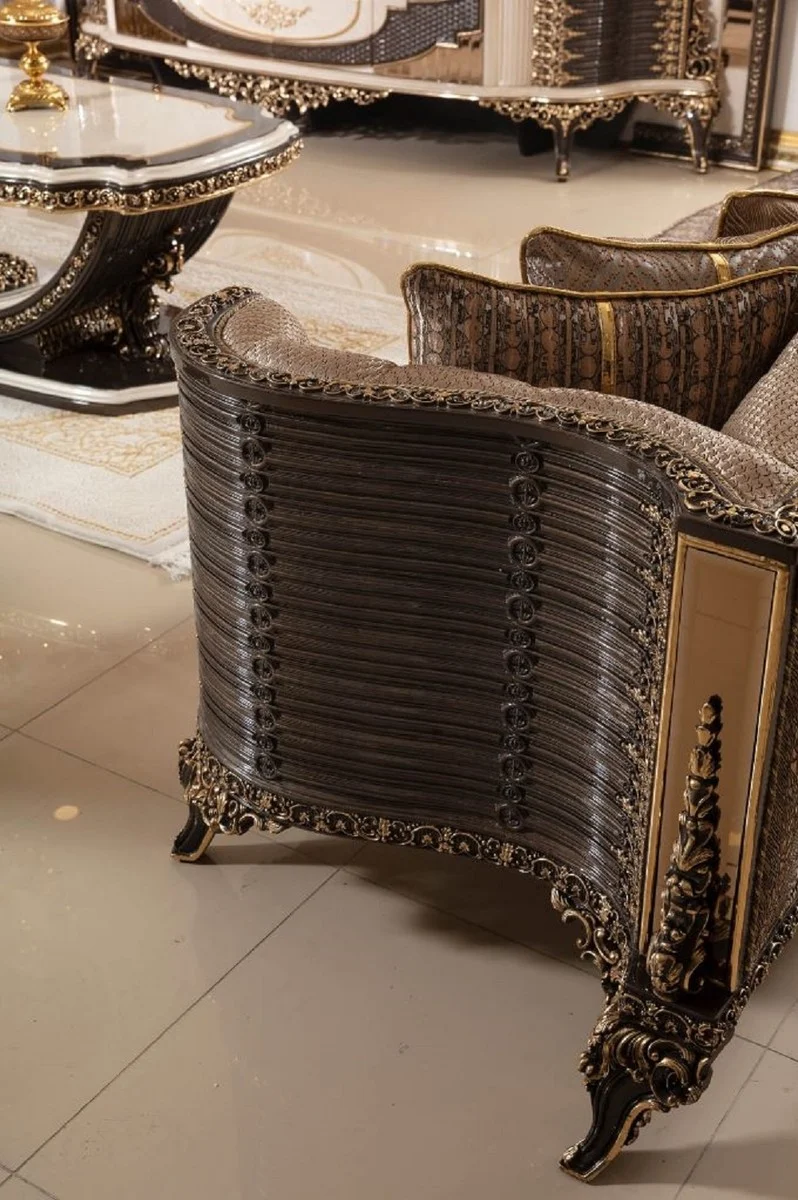 Casa Padrino Luxus Barock Sofa Grau / Dunkelbraun / Gold 282 cm