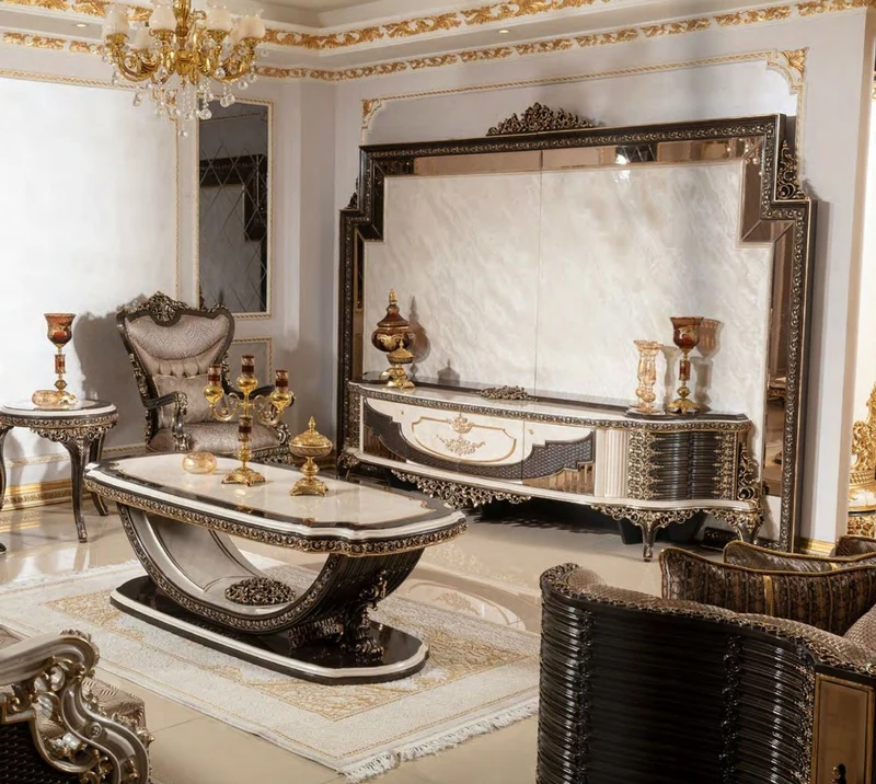 Casa Padrino Luxus Barock Couchtisch Creme / Dunkelbraun / Gold 168 cm