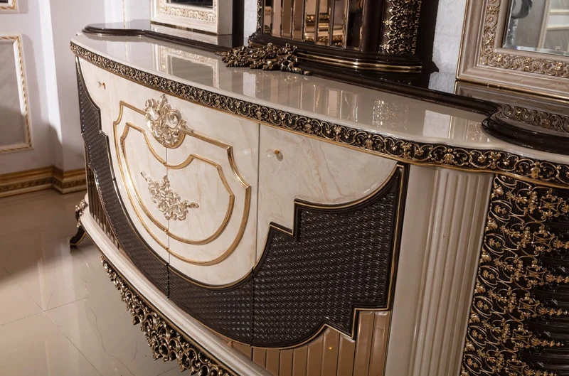 Casa Padrino Luxus Barock Sideboard und 3 Spiegel Creme / Dunkelbraun / Gold