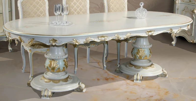Casa Padrino Luxus Barock Esstisch Weiß / Creme / Mehrfarbig / Gold 700 cm - Riesiger Massivholz Esszimmertisch im Barockstil - Barock Esszimmer & Hotel Möbel - Luxus Qualität - Made in Italy
