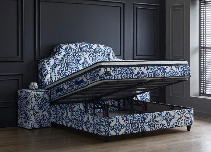 Casa Padrino Luxus Art Deco Doppelbett Weiß / Blau / Schwarz - Verschiedene Größen