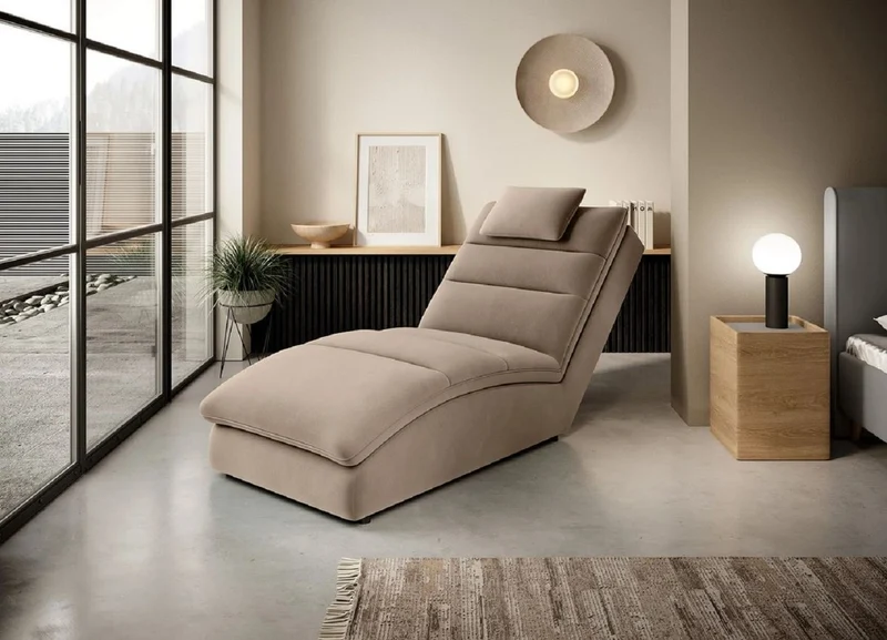 Casa Padrino Luxus Samt Chaiselongue mit Kopfkissen Hellbraun 170 cm