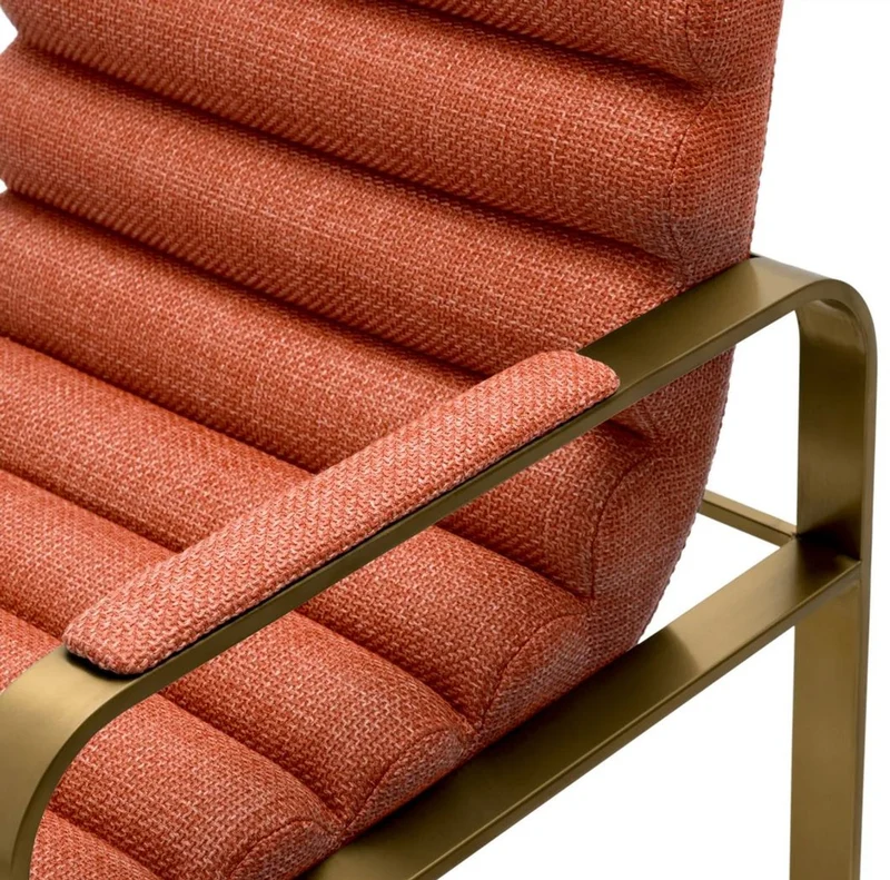 Casa Padrino Luxus Barstuhl mit Armlehnen Orange / Messing 53,5 x 57,5 x H. 107 cm - Gepolsterter Edelstahl Barhocker - Bar Möbel - Luxus Möbel - Luxus Qualität