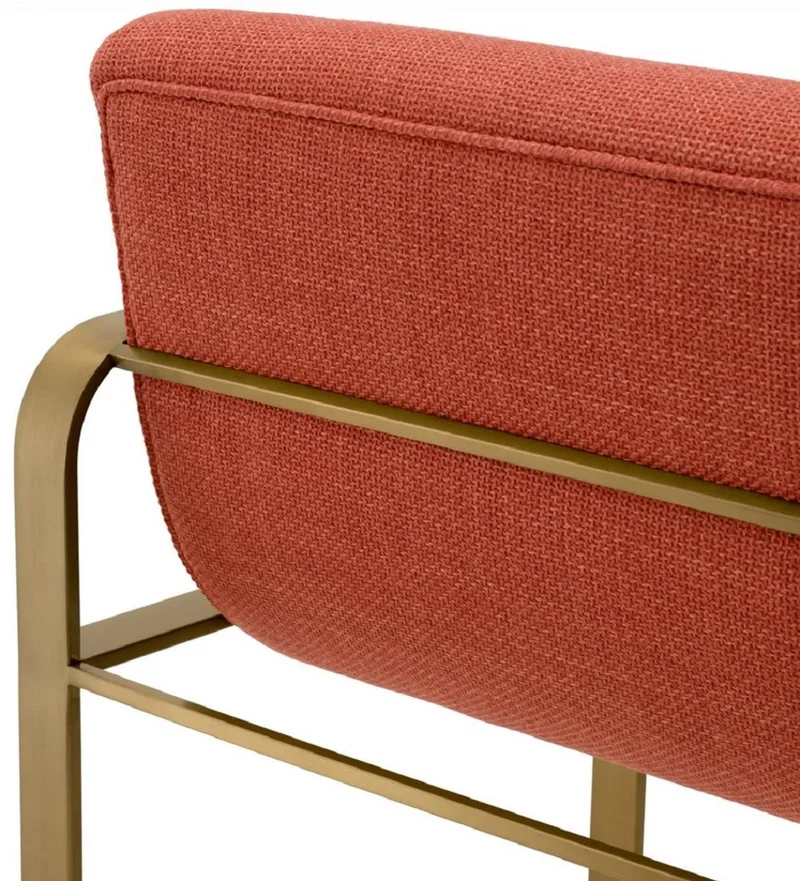 Casa Padrino Luxus Barstuhl mit Armlehnen Orange / Messing 53,5 x 57,5 x H. 107 cm - Gepolsterter Edelstahl Barhocker - Bar Möbel - Luxus Möbel - Luxus Qualität