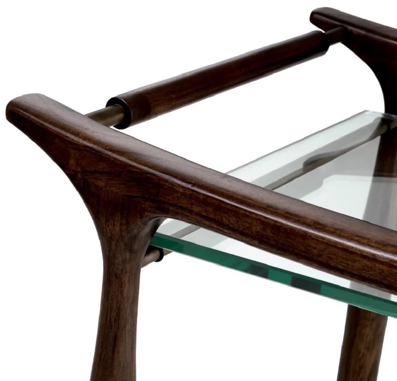 Casa Padrino Luxus Massivholz Servierwagen mit Glasplatten Braun 86 x 50 x H. 75,5 cm - Hotel Restaurant Gastronomie Trolley - Luxus Hotel Restaurant Gastronomie Accessoires - Luxus Möbel