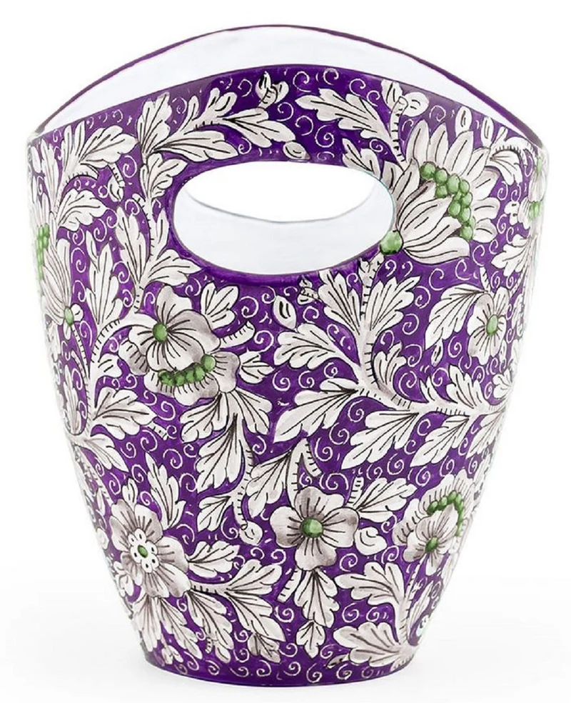 Casa Padrino Luxus Keramik Eiseimer Lila / Mehrfarbig Ø 27 x H. 25 cm - Handgefertigter & handbemalter Eiskübel - Weinkühler - Sektkühler - Champagnerkühler - Luxus Qualität - Made in Italy