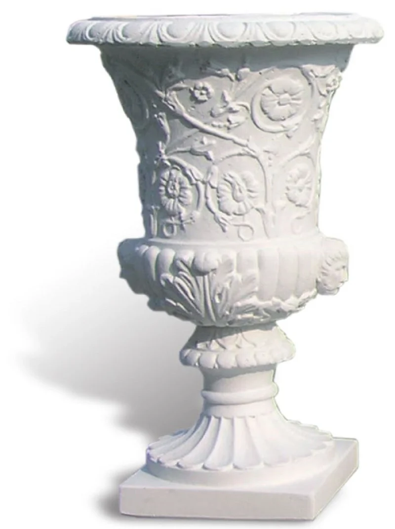 Casa Padrino Luxus Barock Blumentopf Matt Weiß Ø 49 x H. 78 cm - Handgefertigter Barockstil Pflanzentopf aus hochwertigem Carrara Marmorkies - Barock Garten Deko - Luxus Qualität - Made in Italy