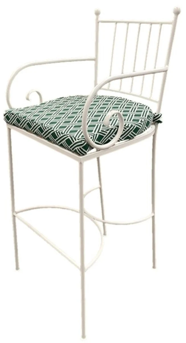 Casa Padrino Luxus Jugendstil Schmiedeeisen Barstuhl mit Armlehnen Weiß / Grün H. 117 cm