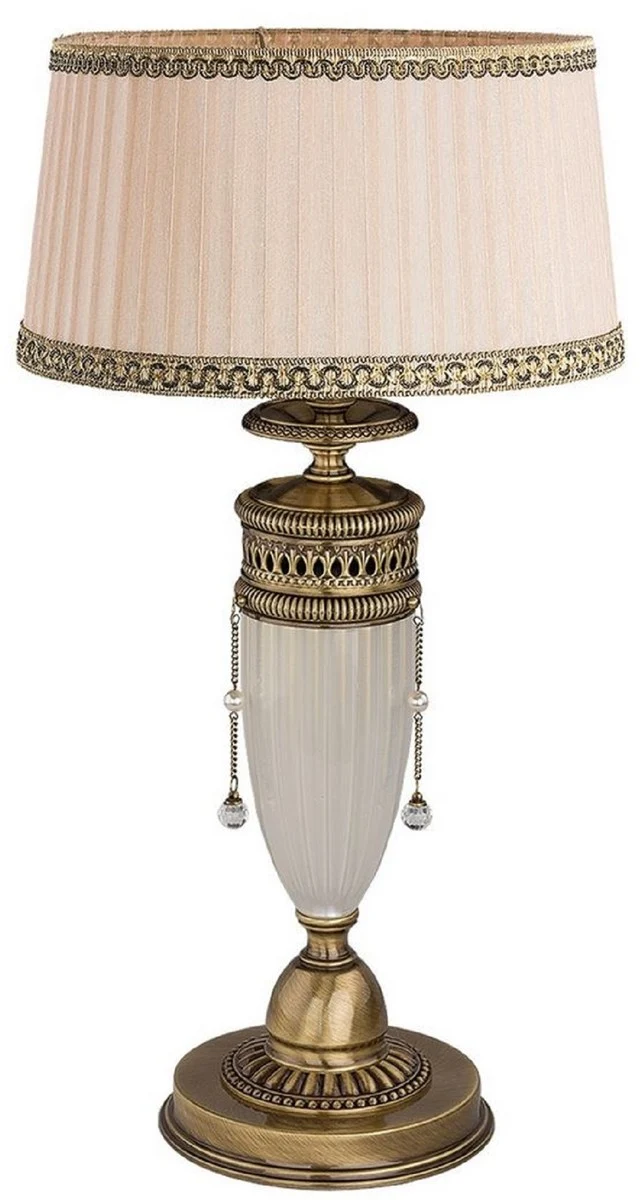 Casa Padrino Luxus Barock Tischleuchte Messing mit Patina / Weiß / Beige H. 54 cm
