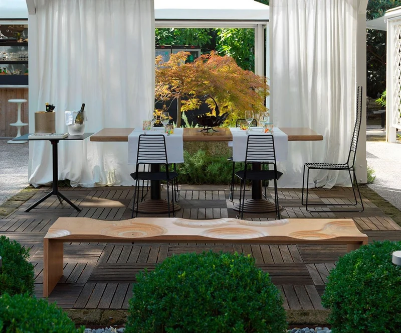 Casa Padrino Luxus Gartenbank Naturfarben / Braun 200 cm - Made in Italy
