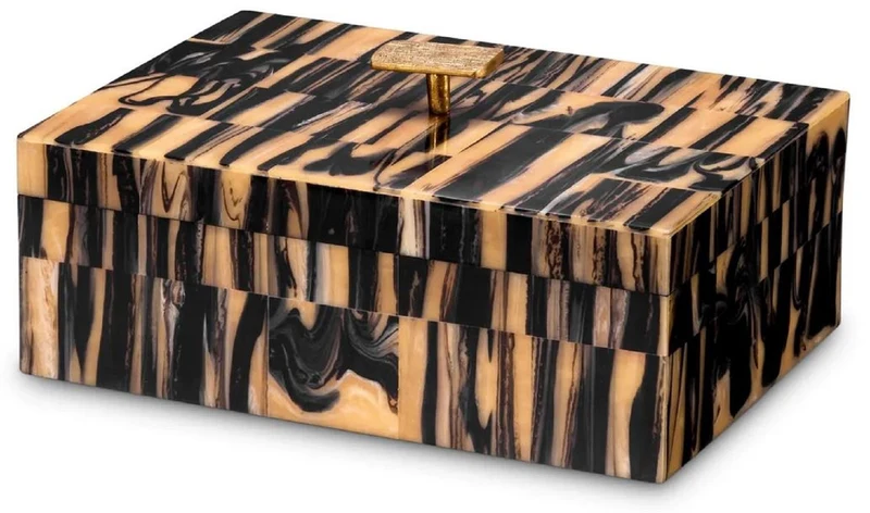 Casa Padrino Luxus Schmuckkasten Naturfarben / Schwarz / Messing 28 cm