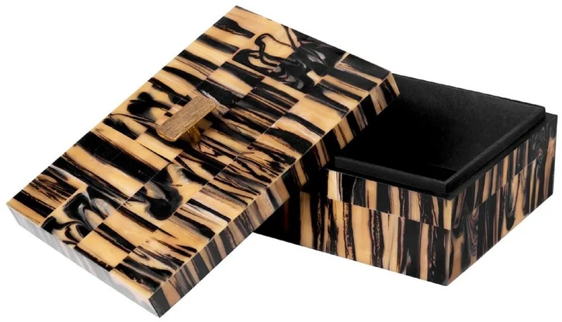 Casa Padrino Luxus Schmuckkasten Naturfarben / Schwarz / Messing 28 cm