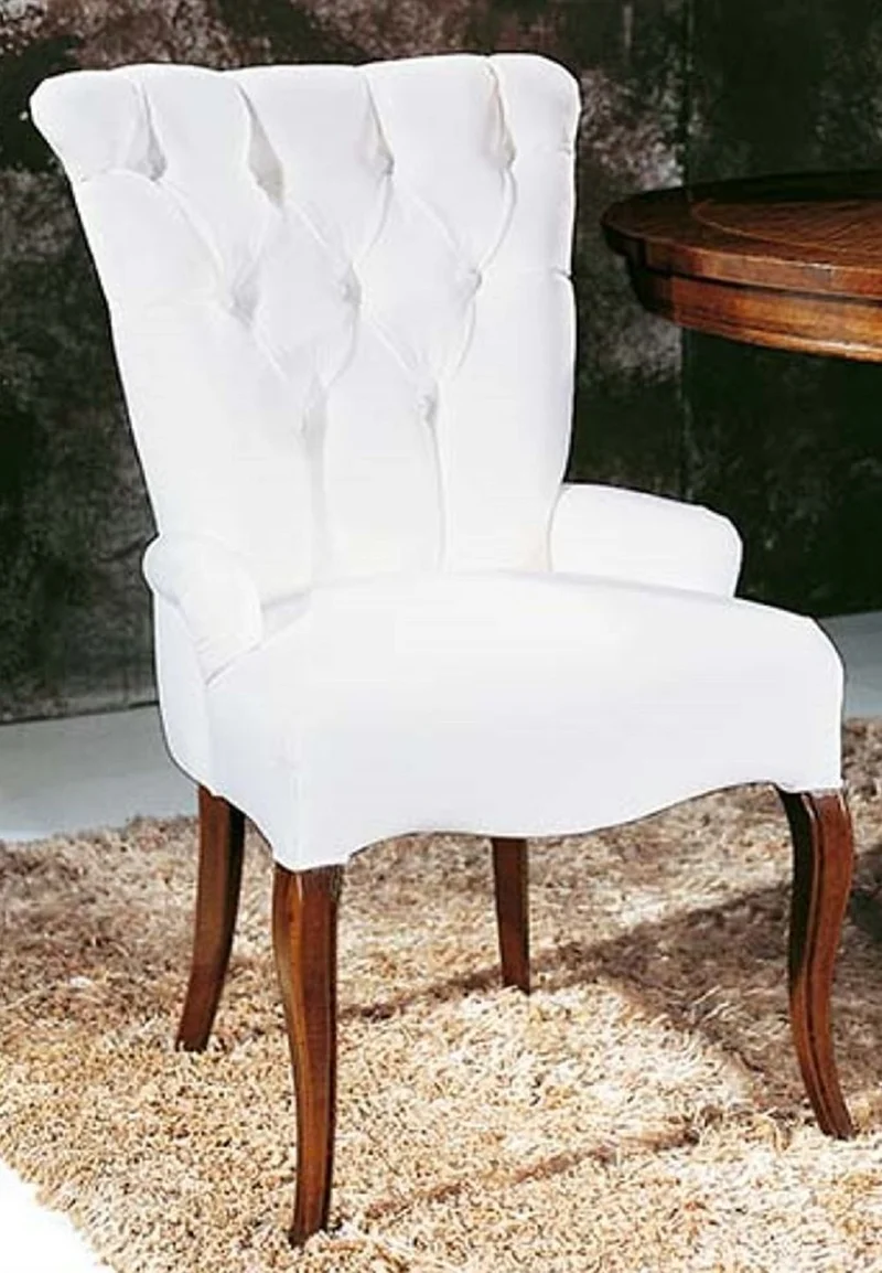 Casa Padrino Luxus Barock Esszimmer Stuhl mit Armlehnen Weiß / Dunkelbraun - Handgefertigter Barockstil Stuhl - Barock Esszimmer Möbel - Luxus Qualität - Made in Italy