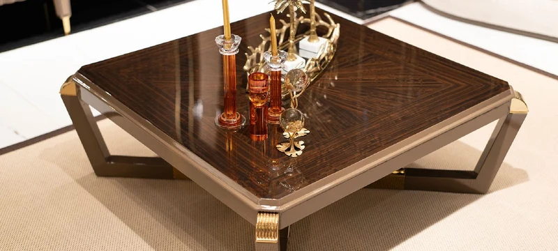 Casa Padrino Luxus Couchtisch Braun / Gold - Quadratischer Massivholz Wohnzimmertisch - Wohnzimmer Möbel - Luxus Möbel - Luxus Kollektion
