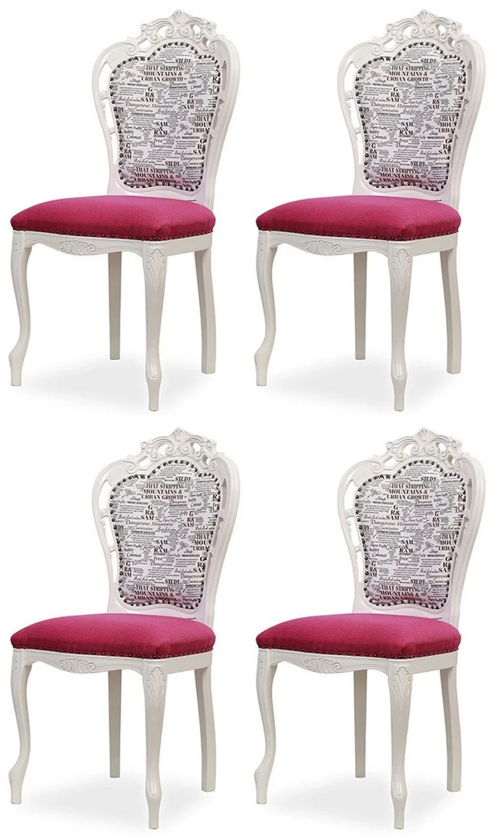 Casa Padrino Luxus Barock Esszimmer Stuhl 4er Set Dunkelrosa / Schwarz / Weiß - Barockstil Küchen Stühle - Prunkvolle Luxus Esszimmer Möbel im Barockstil - Edel & Prunkvoll