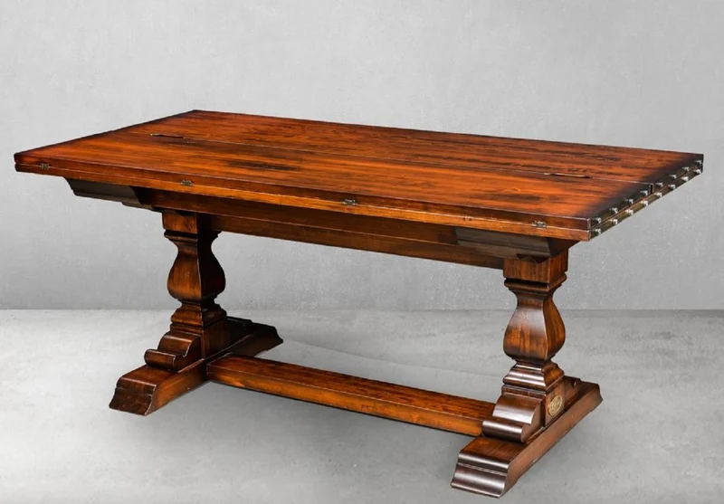 Casa Padrino Luxus Vintage Stil Esstisch Braun / Messing 180 x 85 x H. 78 cm - Rechteckiger Massivholz Esszimmertisch mit ausklappbarer Tischplatte - Esszimmer Möbel - Luxus Vintage Stil Möbel