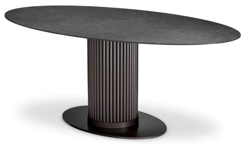 Casa Padrino Luxus Esstisch Schwarz / Bronze 200 x 119 x H. 78,5 cm - Ovaler Küchentisch mit Keramik Tischplatte in Marmoroptik - Esszimmer Möbel - Küchen Möbel - Luxus Möbel - Luxus Qualität