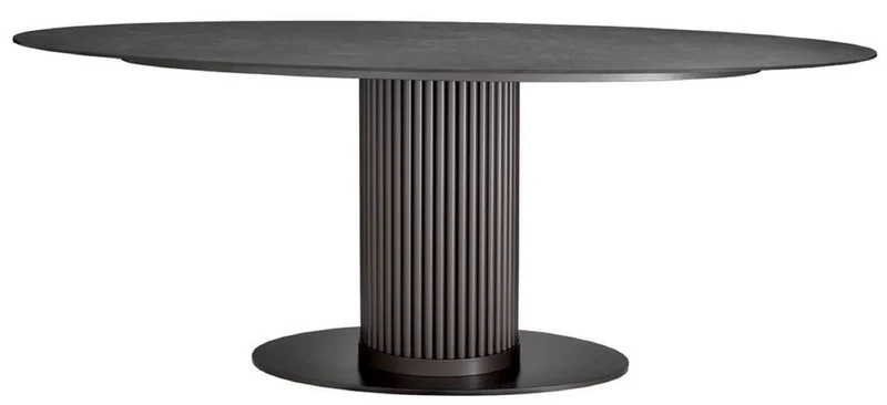 Casa Padrino Luxus Esstisch Schwarz / Bronze 200 x 119 x H. 78,5 cm - Ovaler Küchentisch mit Keramik Tischplatte in Marmoroptik - Esszimmer Möbel - Küchen Möbel - Luxus Möbel - Luxus Qualität