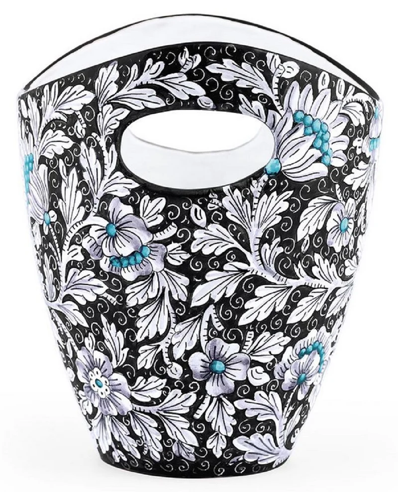 Casa Padrino Luxus Keramik Eiseimer Schwarz / Mehrfarbig Ø 27 x H. 25 cm - Handgefertigter & handbemalter Eiskübel - Weinkühler - Sektkühler - Champagnerkühler - Luxus Qualität - Made in Italy