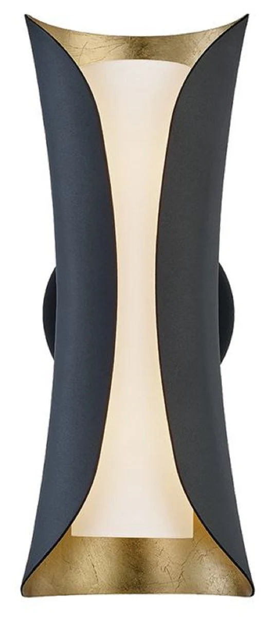 Casa Padrino Luxus LED Wandleuchte Schwarz / Gold / Weiß 12,7 x 13,97 x H. 34,29 cm - Wohnzimmer Wandleuchte - Hotel Wandleuchte - Restaurant Wandleuchte - Luxus Leuchten - Luxus Interior
