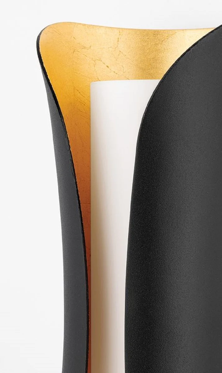 Casa Padrino Luxus LED Wandleuchte Schwarz / Gold / Weiß 12,7 x 13,97 x H. 34,29 cm - Wohnzimmer Wandleuchte - Hotel Wandleuchte - Restaurant Wandleuchte - Luxus Leuchten - Luxus Interior