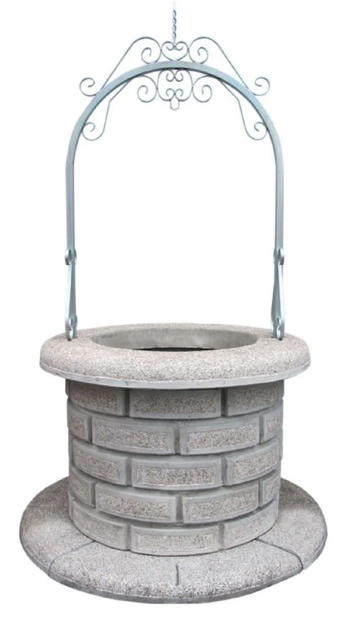 Casa Padrino Jugendstil Gartenbrunnen Grau / Silber Ø 130 x H. 220 cm