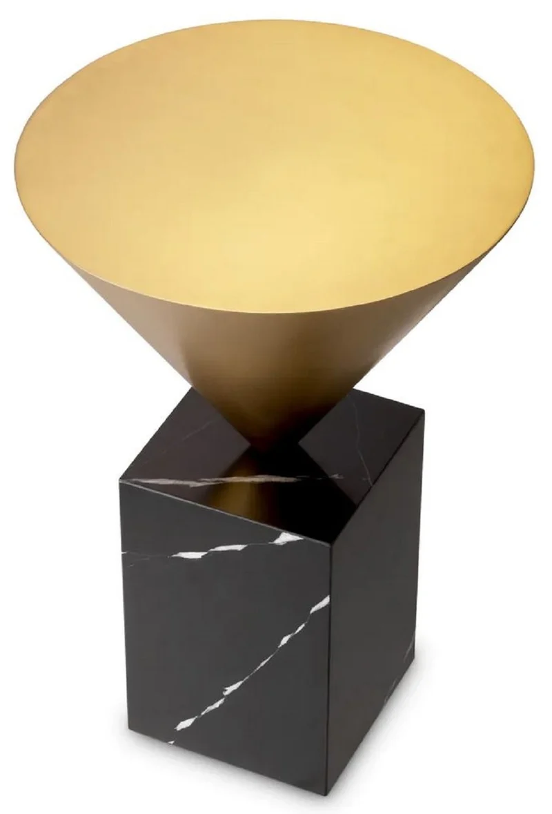 Casa Padrino Luxus Beistelltisch Messing / Schwarz Ø 42 x H. 61 cm