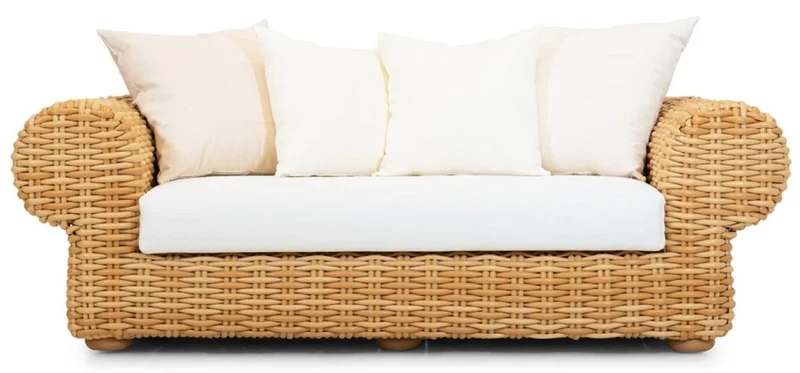 Casa Padrino Luxus 2er Gartensofa Naturfarben / Weiß 205 cm