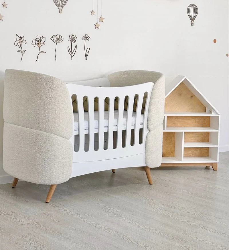 Casa Padrino Luxus Babybett Weiß / Creme / Naturfarben 145 cm