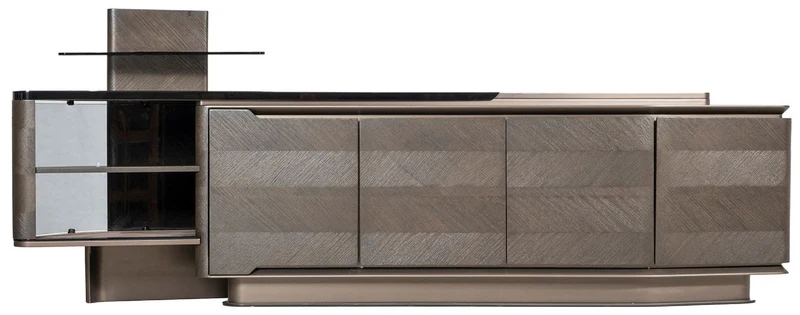 Casa Padrino Luxus Sideboard Dunkelbraun / Bronze / Schwarz 260,8 x 57,3 x H. 90,3 cm - Massivholz Schrank mit 4 Türen - Hotel Möbel - Luxus Möbel - Luxus Qualität